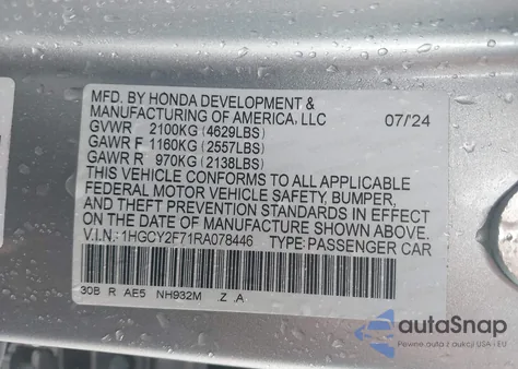 2024 Honda Accord Hybrid Sport-L z USA, uszkodzony, nr VIN 1HGCY2F71RA078446
